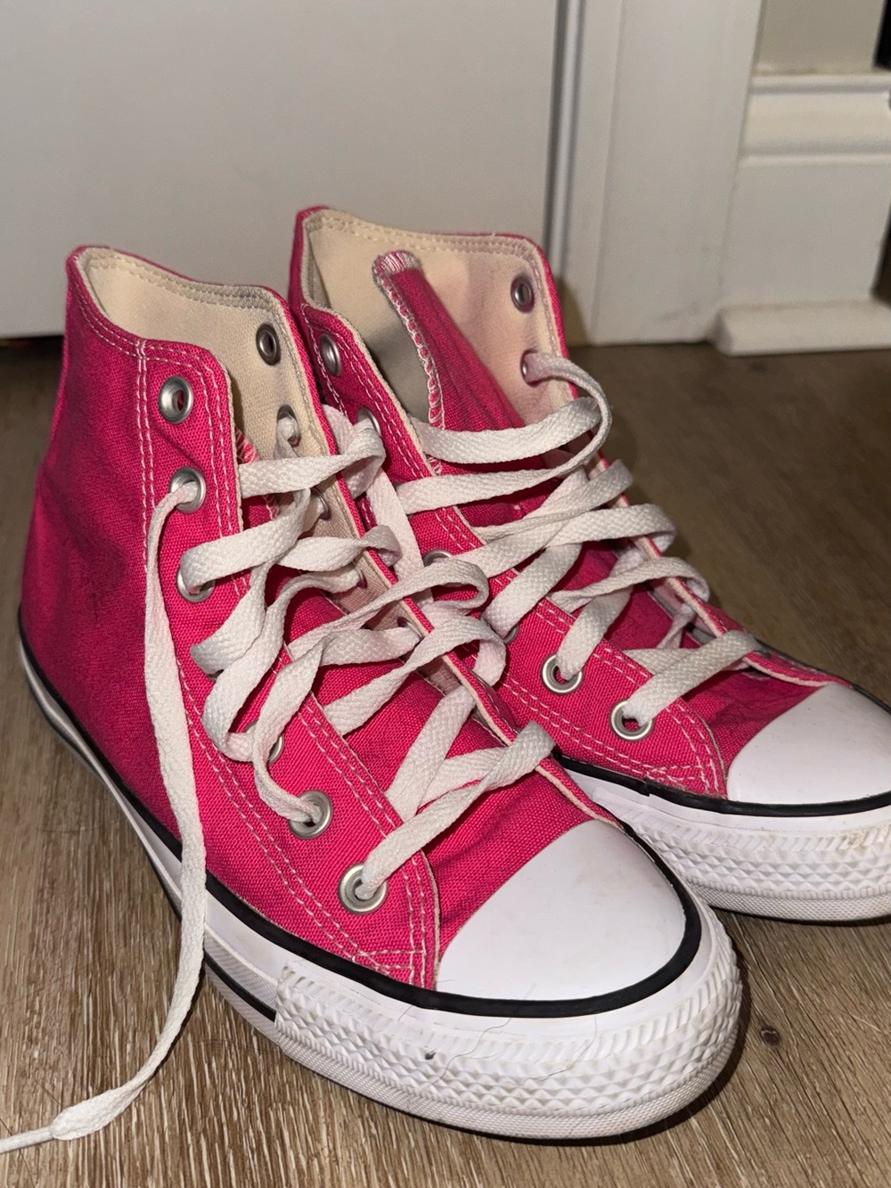 Converse High-Top Sneakers in Hot Pink and White